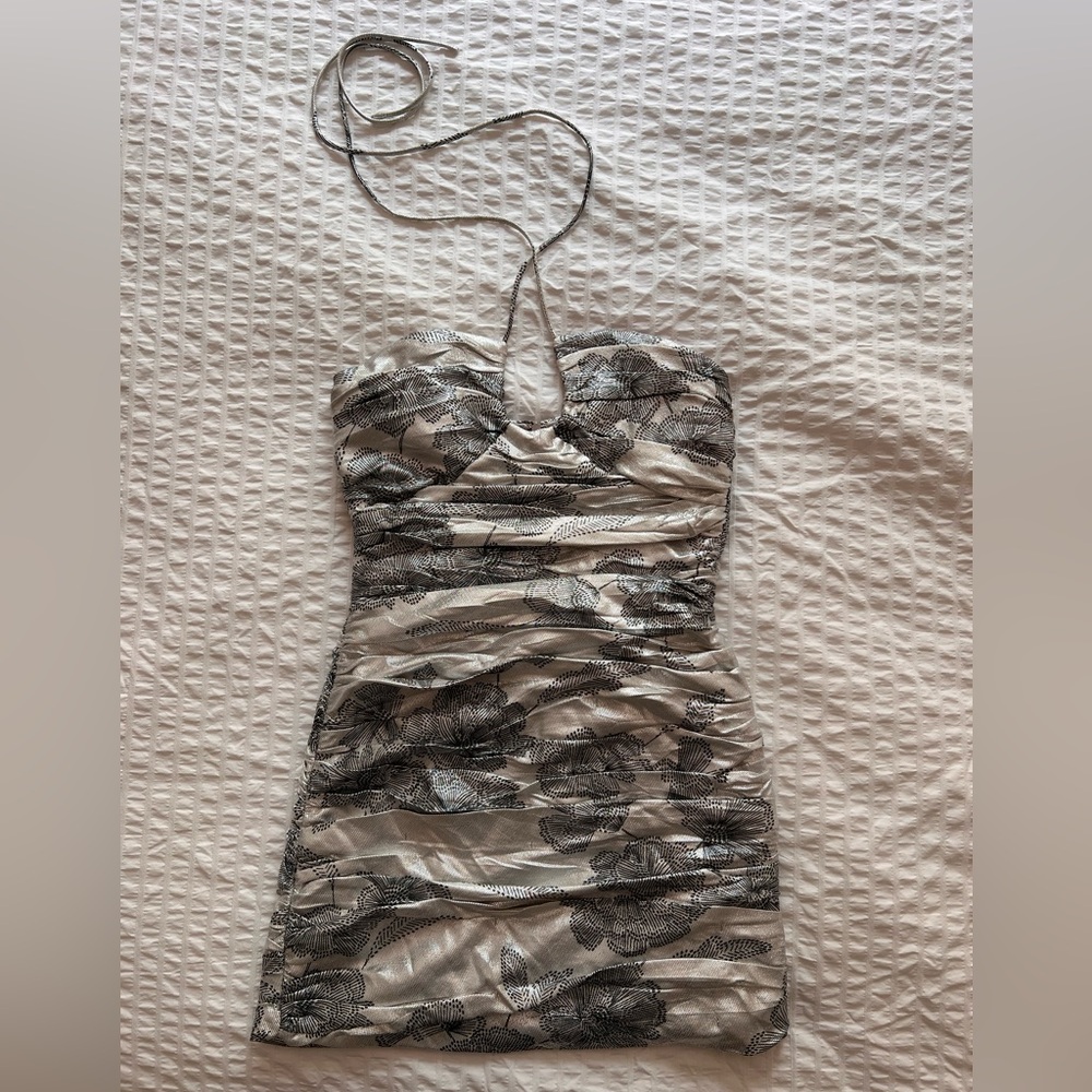 Zara Silver with black/blue details mini dress